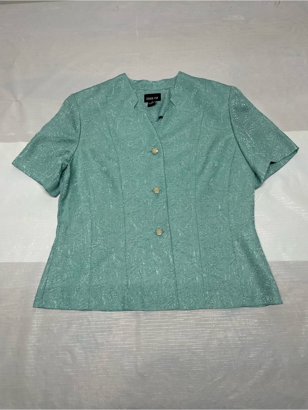 Leslie Fay Mint Green Short-Sleeve Button Front Blouse Sz: 14